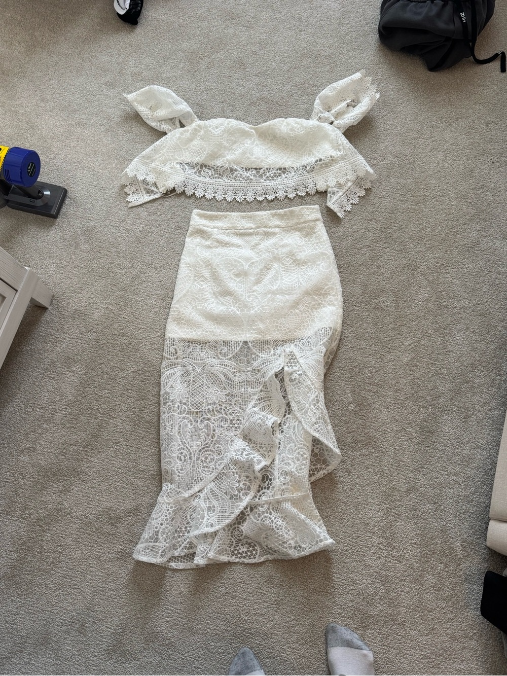Women's White Lace Two-Piece Dress Set